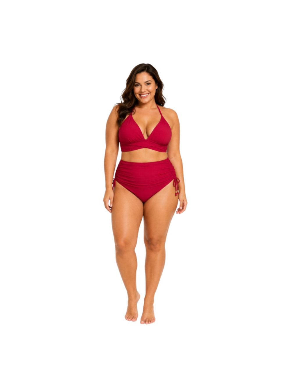 Blooming Jelly NWT Red High Waisted Ruched Two Piece Bikini Size L